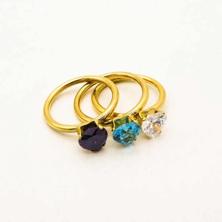 Gemstone Jewelry Engagement Wedding Simple Stylish Stainless Gold Plated Steel Cz Heart Shape Ring