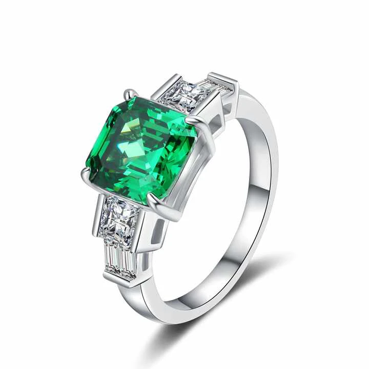 Green Emerald Cut Gemstone Ring Loose Gemstone Jewelry Elegant Diamond Design Green Elegance Fashion Ring