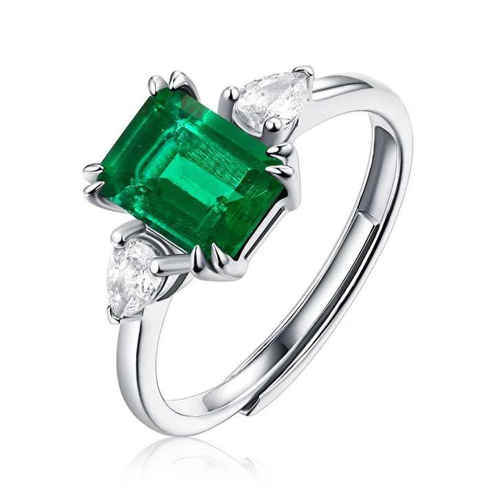 Green Emerald Cut Gemstone Ring Loose Gemstone Jewelry Elegant Diamond Design Green Elegance Fashion Ring